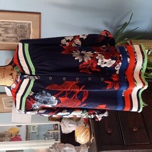 Anthropologie Plenty by Tracy Reese Mykonos Navy Multi Floral Tunic Blouse